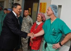 David Kwiatkowski and his wife, Lisa Kwiatkowski, CRNA, with former Secretary of Defense Leon Panetta during a meet-and-greet at Landstuhl Medical Center in Germany